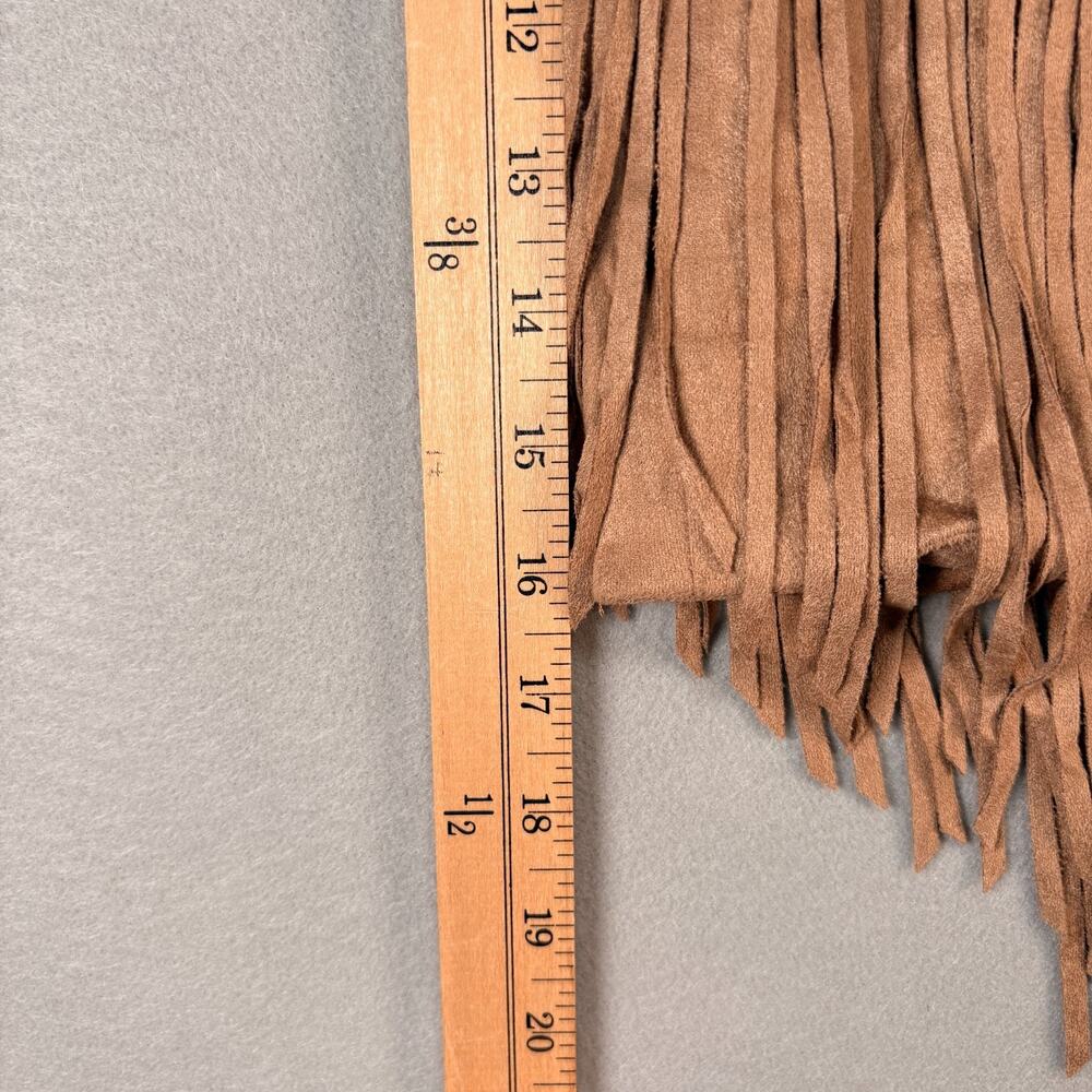 Wishlist Camel Faux Suede Asymmetrical Fringe Mini Skirt NWT Size Large - Picture 4 of 8